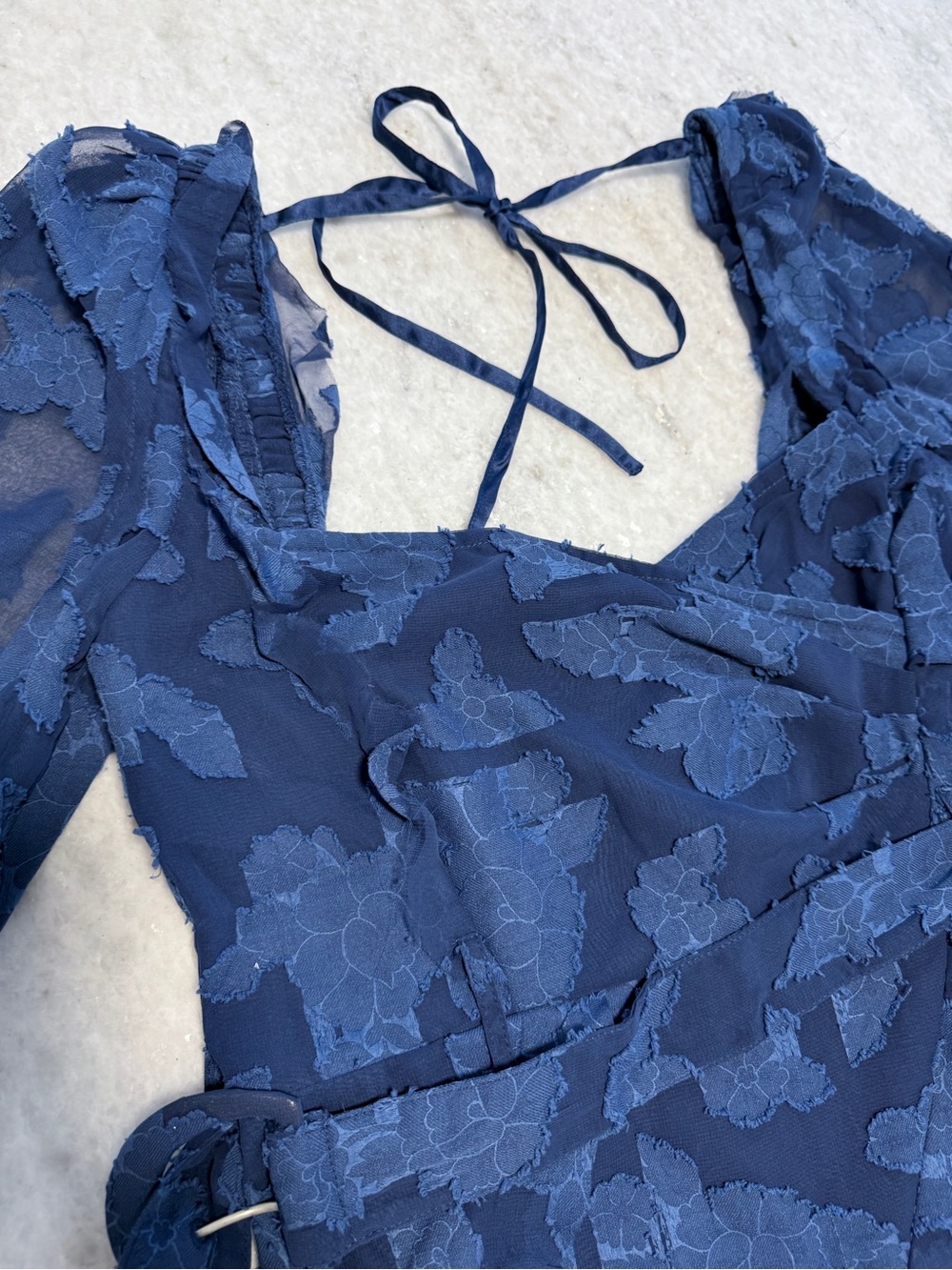 ASOS Design Navy Floral Textured Mini Dress - Picture 9 of 9